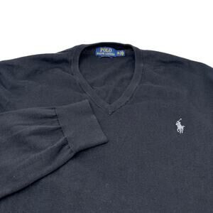 Polo Ralph Lauren 2XL Solid Black‎ Long Sleeve V-Neck Pima Cotton Sweater